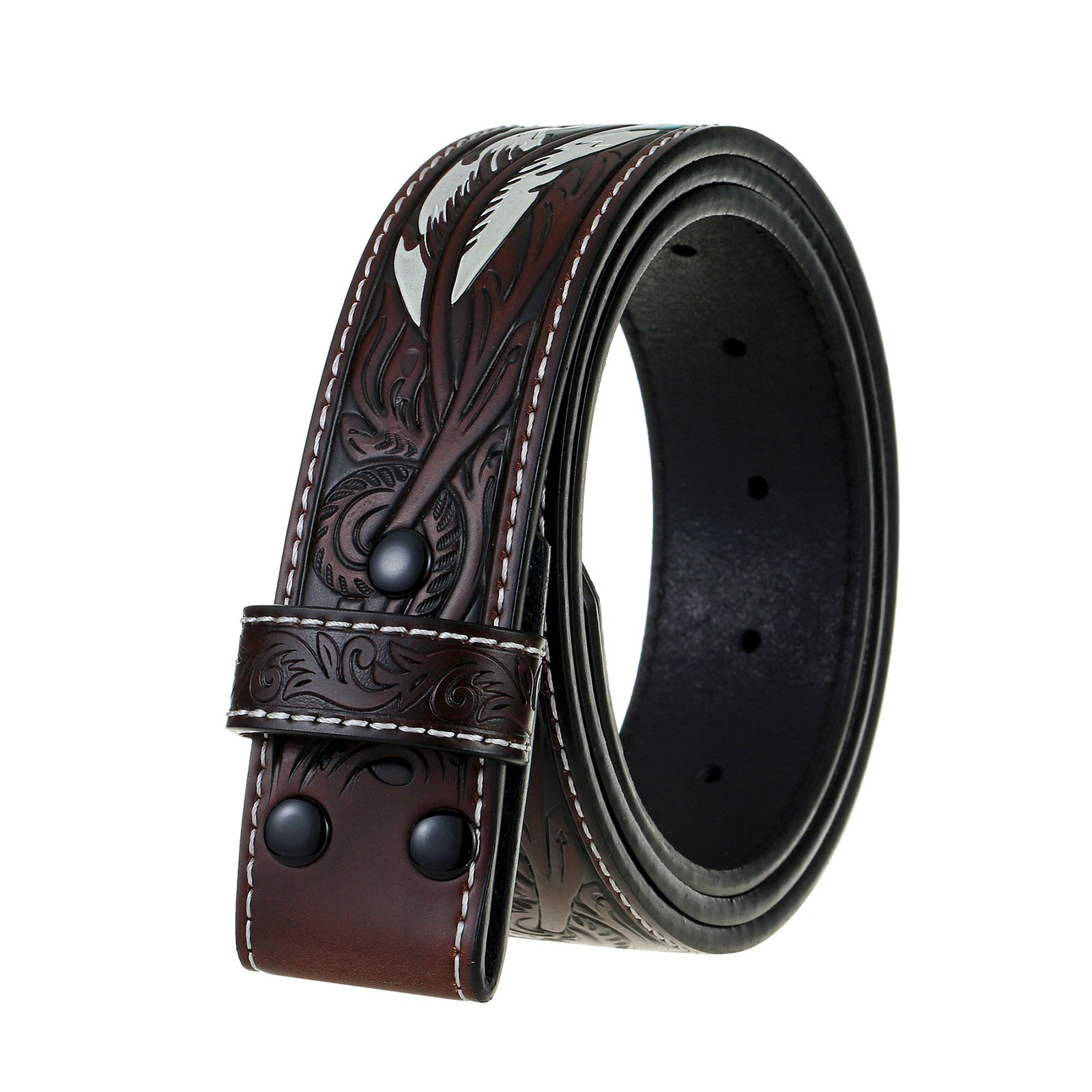 Men's Vintage Genuine Leather Punk Style Embossed Feather Snap Belt MTA0850E9U