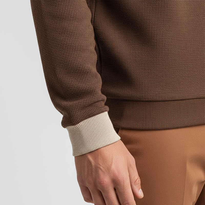 Men's Fashionable Bull Head Embroidered Waffle Polyester Blend Half-Zip Sweatshirt MTA2747J1P