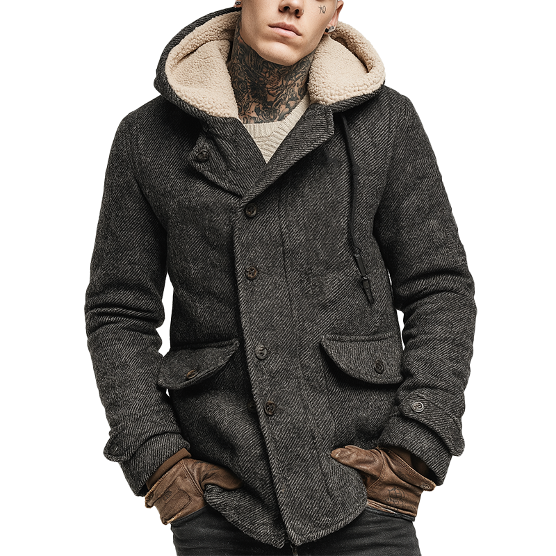 Men's Retro Twill Faux Wool Fleece Lined Overcoat MTA2892J9P