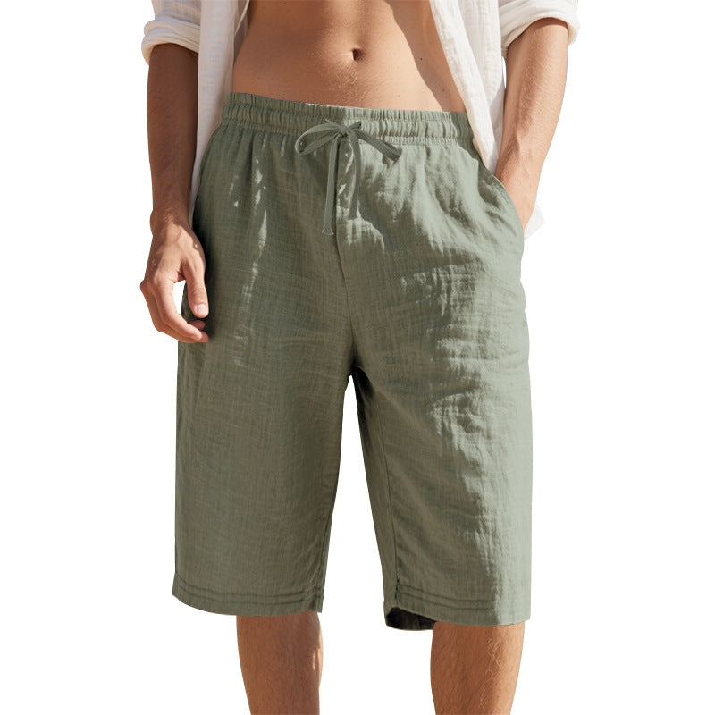 Men's Casual Breathable Cotton Linen Elastic Waist Loose Shorts MTA2981D6M