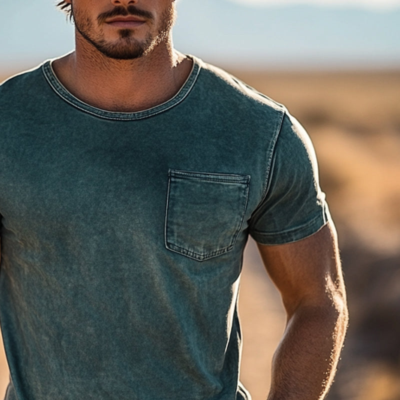 Men's Basic Western Cowboy Style Cotton Blend Short Sleeve T-Shirt MTA0978E9X