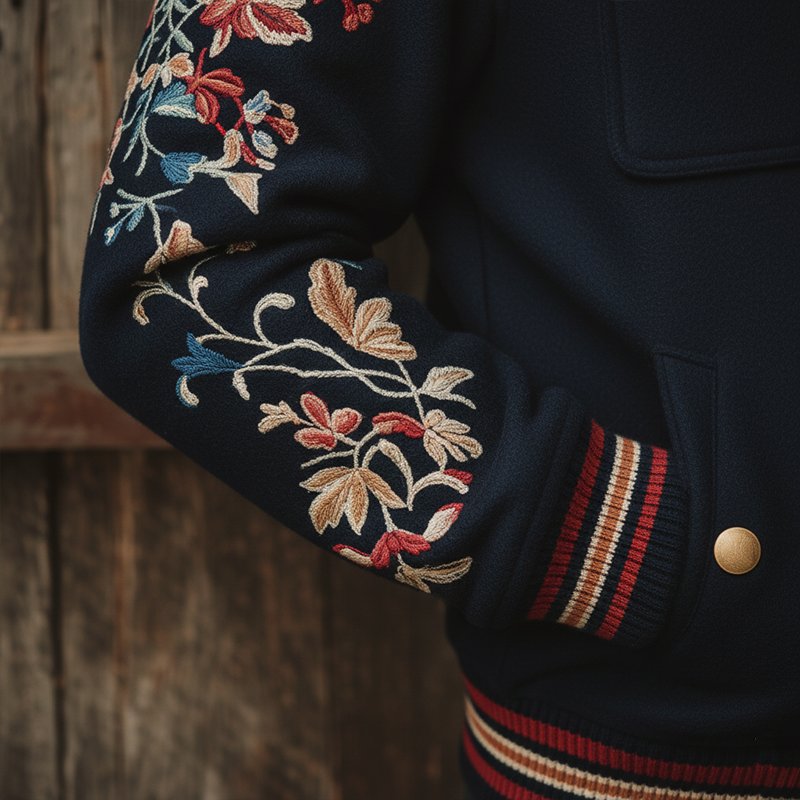 Men's Winter Exquisite Embroidered Faux Wool Baseball Jacket MTA1568J8P
