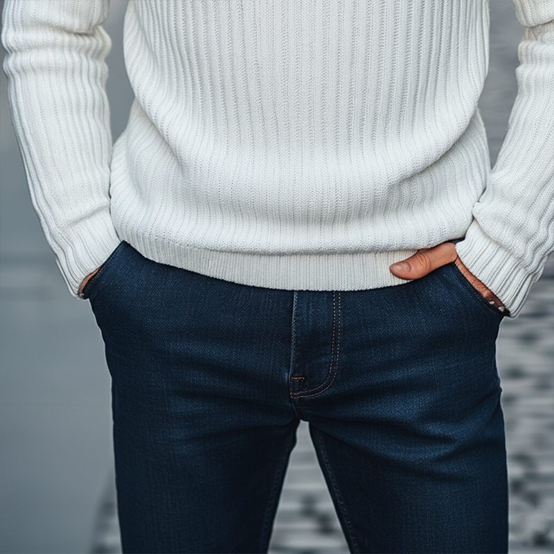 Men's Winter Retro Color Block Cotton Yarn Knit Crew Neck Sweater MTA2946J2P