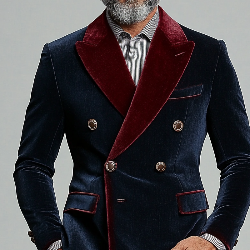 Men's Retro Color Block Velvet Lapel Blazer MTA0480L3X