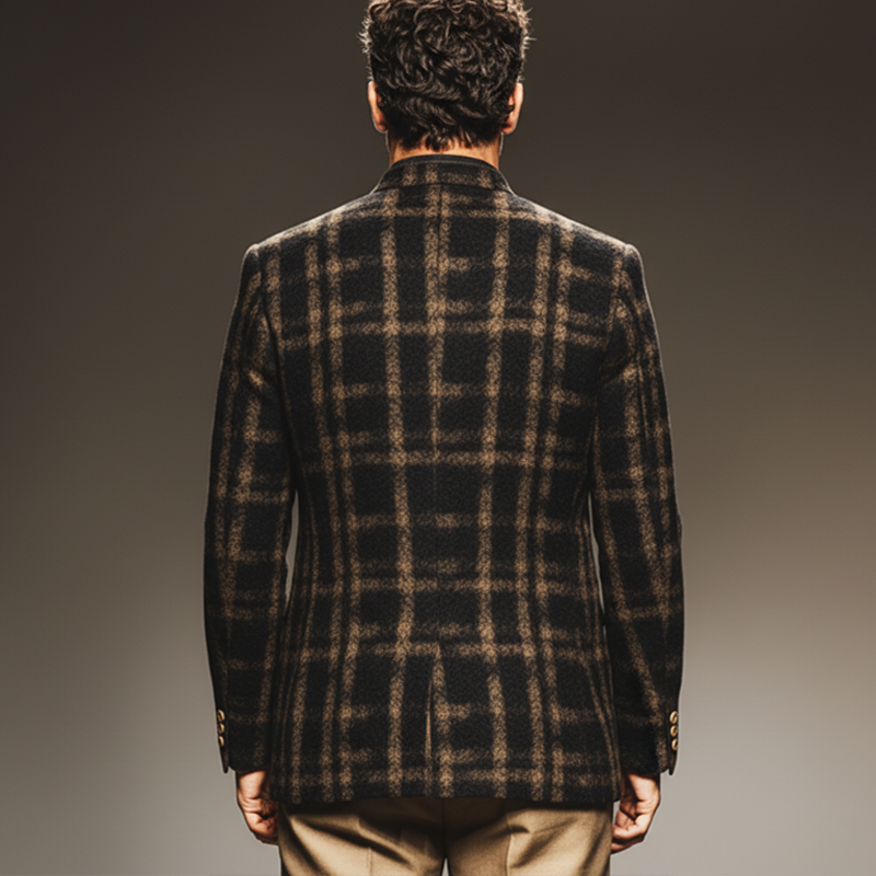 Men's Retro Stand-up Collar Imitation Wool Material Single Slit Multi-button Jacket MTA2469J2U