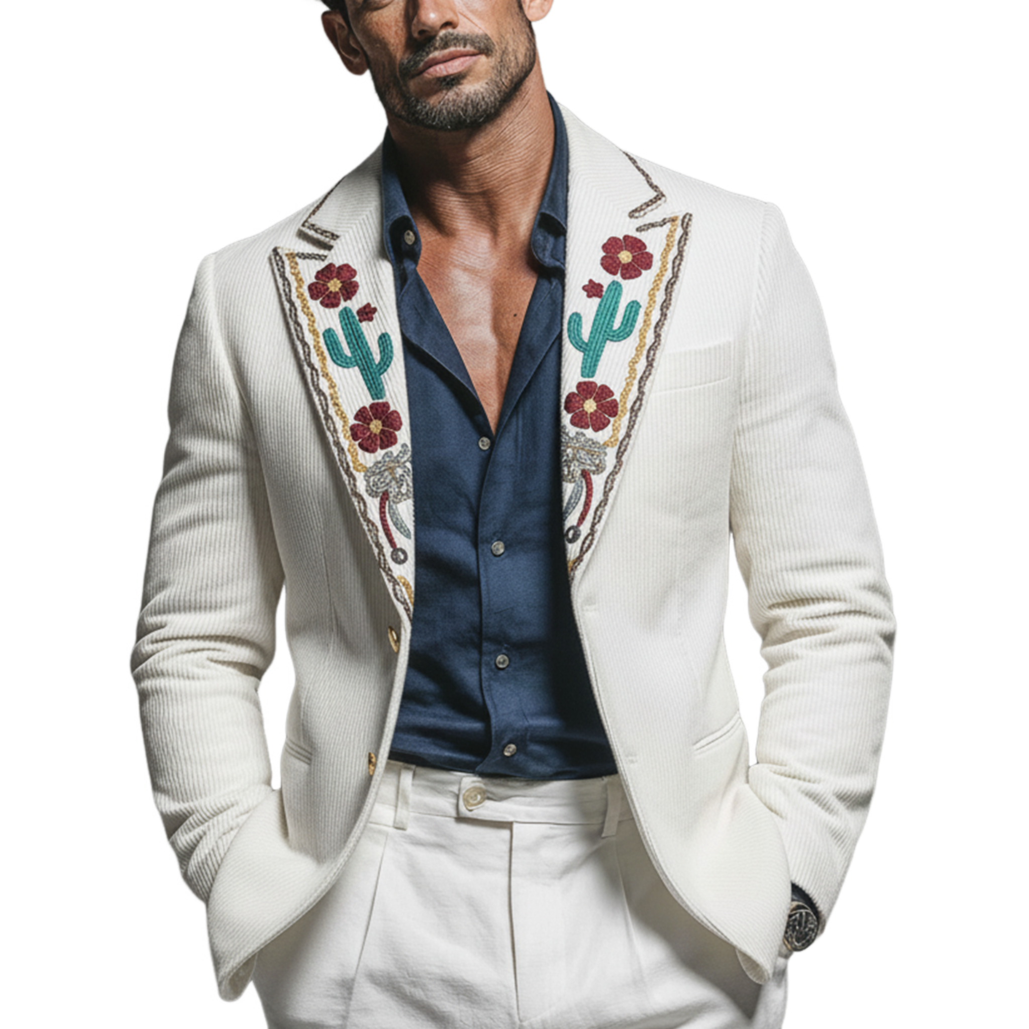 Men's Classic Retro Embroidered Corduroy Slim-fit Blazer MTA2923K2K