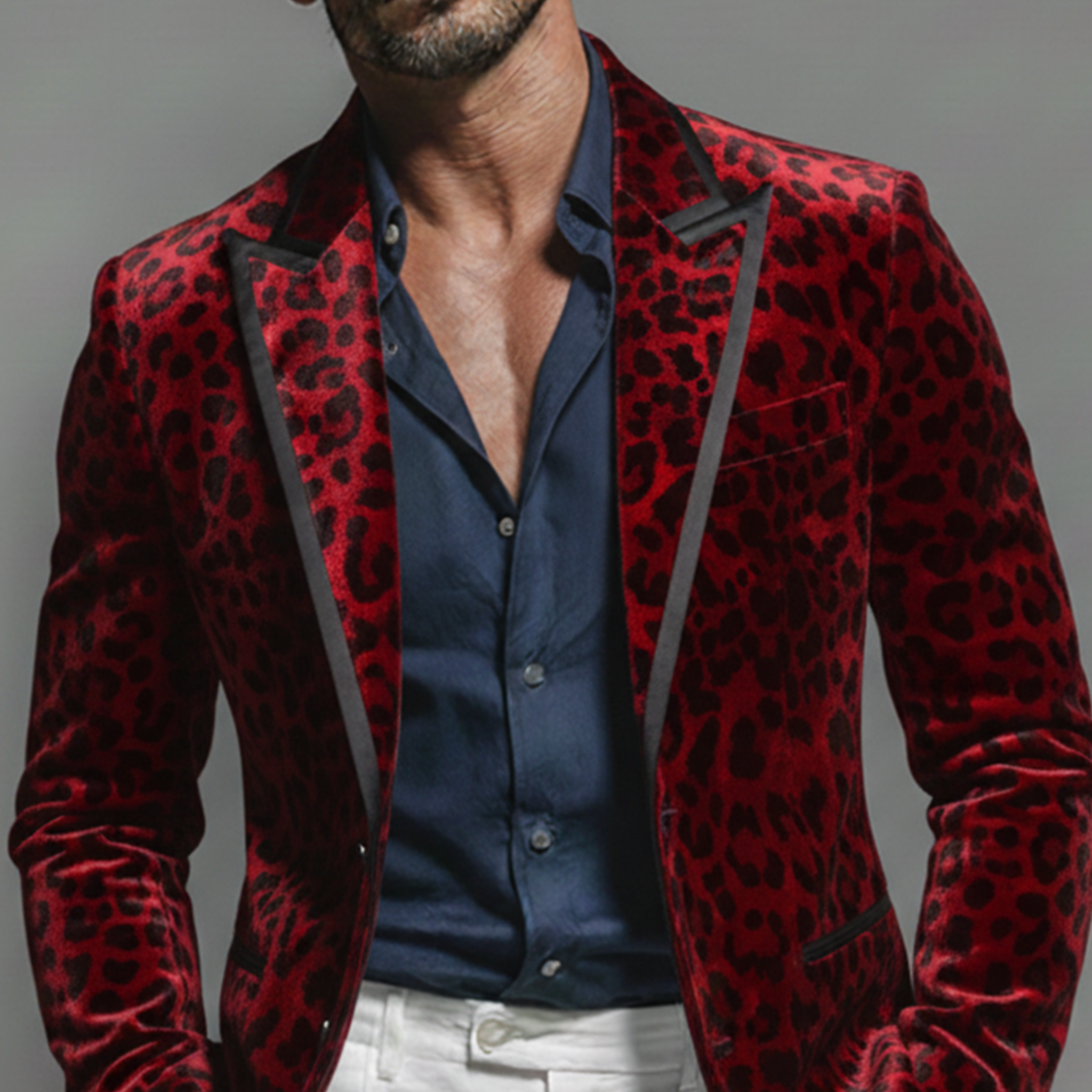 Men‘s Classic Retro Leopard Print Velvet Single-breasted Blazer MTA0408L3K