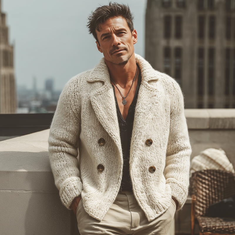 Men's Vintage Double-Breasted Notch Lapel Knit Cardigan MTA0941J4U