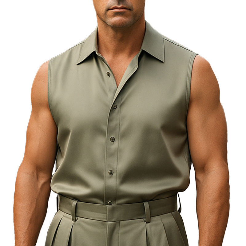 Men's Summer Fashion Simple Satin Sleeveless Shirt MTA2311E4P
