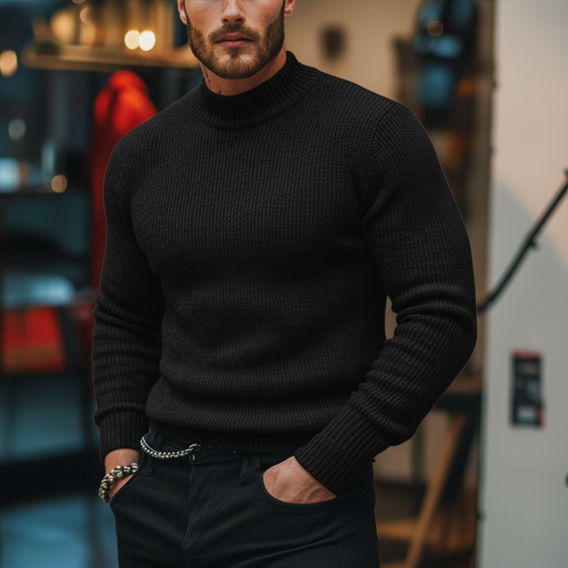 Men's Winter Fashion Solid Color Cotton Yarn Knitted Half Turtleneck Sweater MTA1739J5P