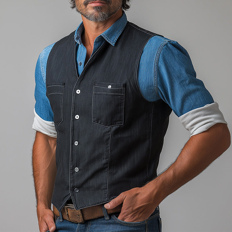 Men's Summer Light Business Style Simple Denim Vest MTA1435E7P