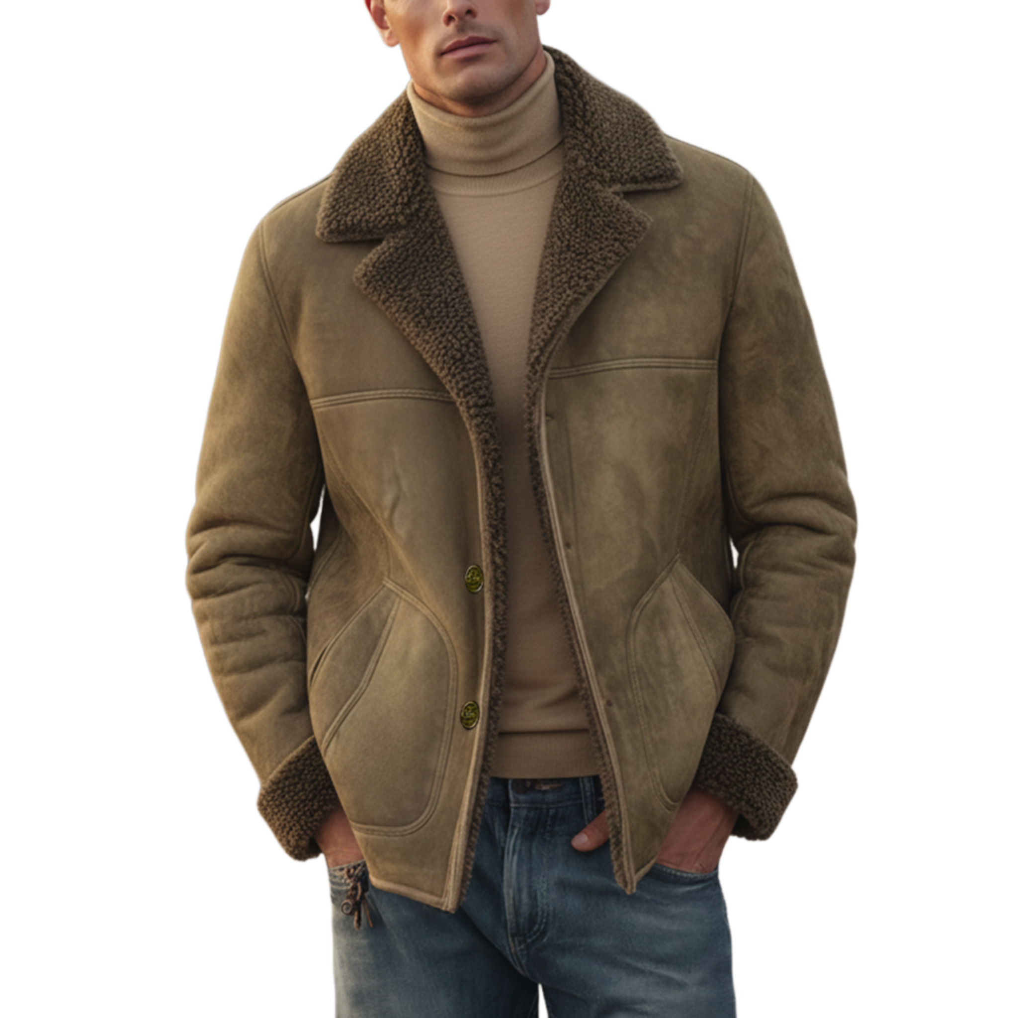 Men's Classic Retro Lapel Fleece-lined Faux Suede Jacket MTA0100K6K