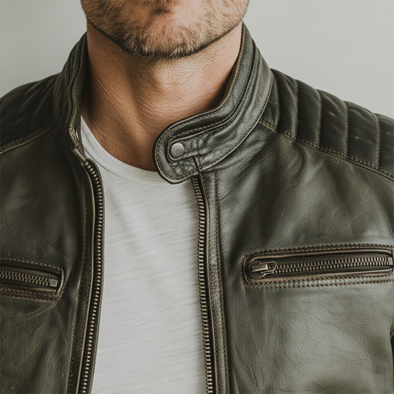 Men's Winter Retro Pattern PU Stitching Faux Leather Jacket MTA2003J3P