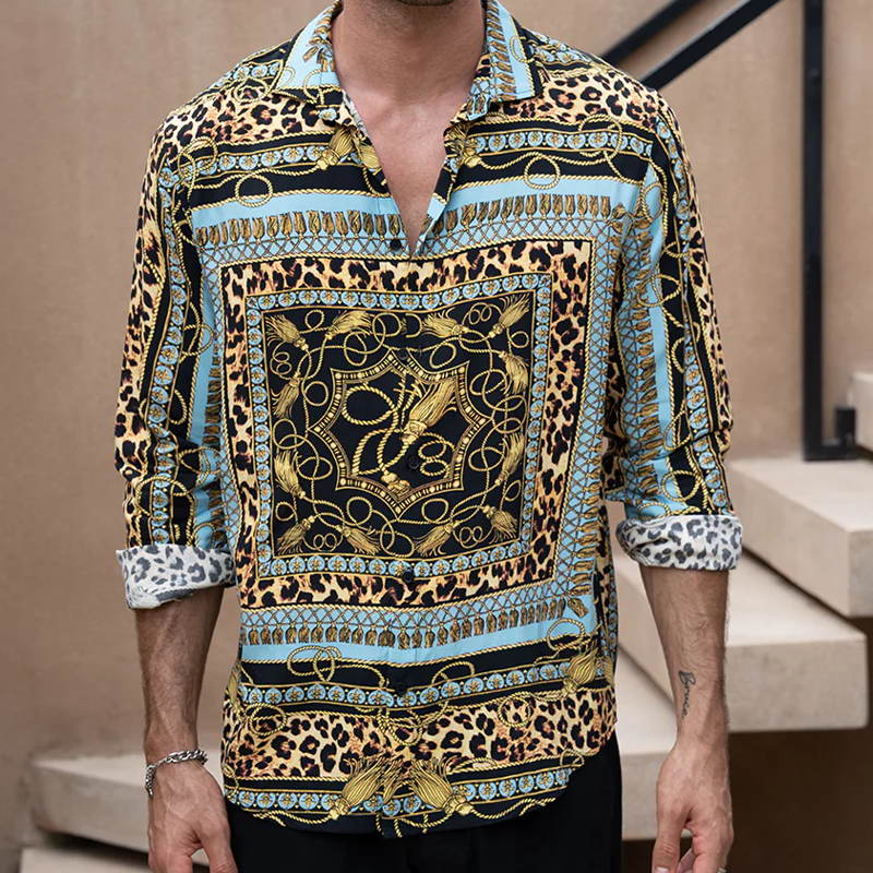 Men's Classic Vintage Cotton Blend Printed Long Sleeve Shirt MTA1454G8K