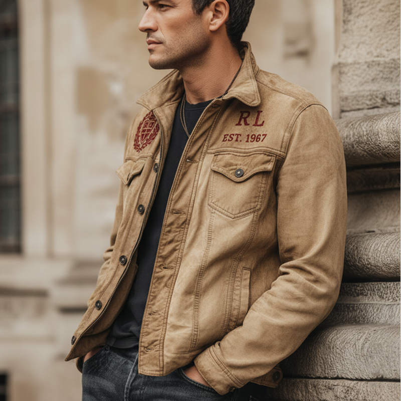 Men's Urban Retro Suede Embroidered Lapel Jacket MTA1917K7U