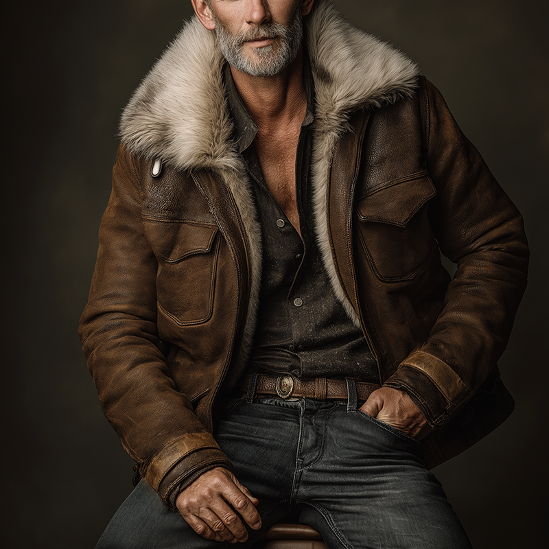 Men's Retro Casual Faux Leather Warm Fur Lapel Jacket MTA0396I9TO