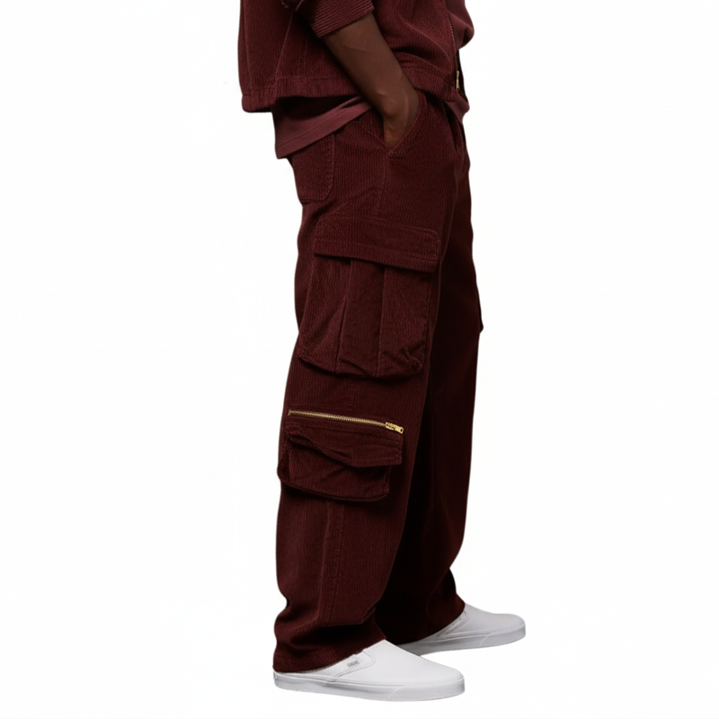 Men's Classic Burgundy Corduroy Straight-leg Trousers MTA1168K6U
