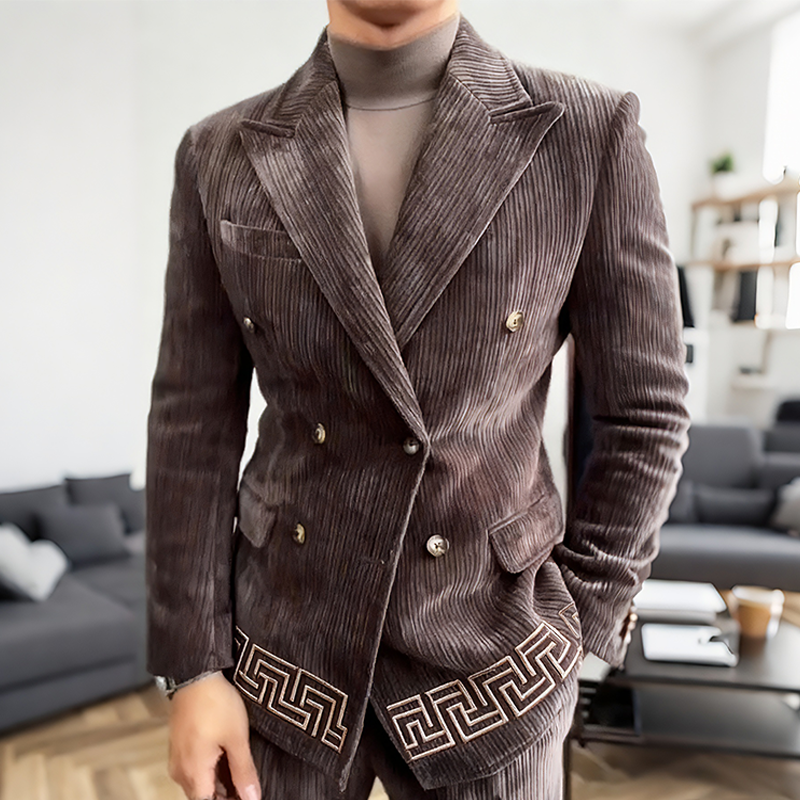 Men's Retro Casual Corduroy Embroidered Blazer MTA3083K1TO