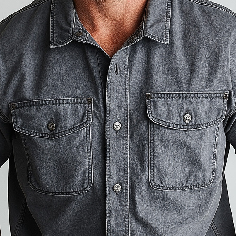 Men's Summer Western Cowboy Style Simple Thin Denim Short-Sleeved Shirt MTA1406E8P