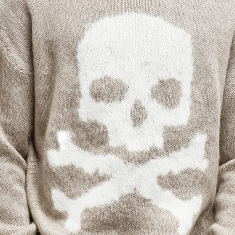 Men's Retro Casual Knitted Skull Round Neck Pullover Sweater MTA2987K4TO