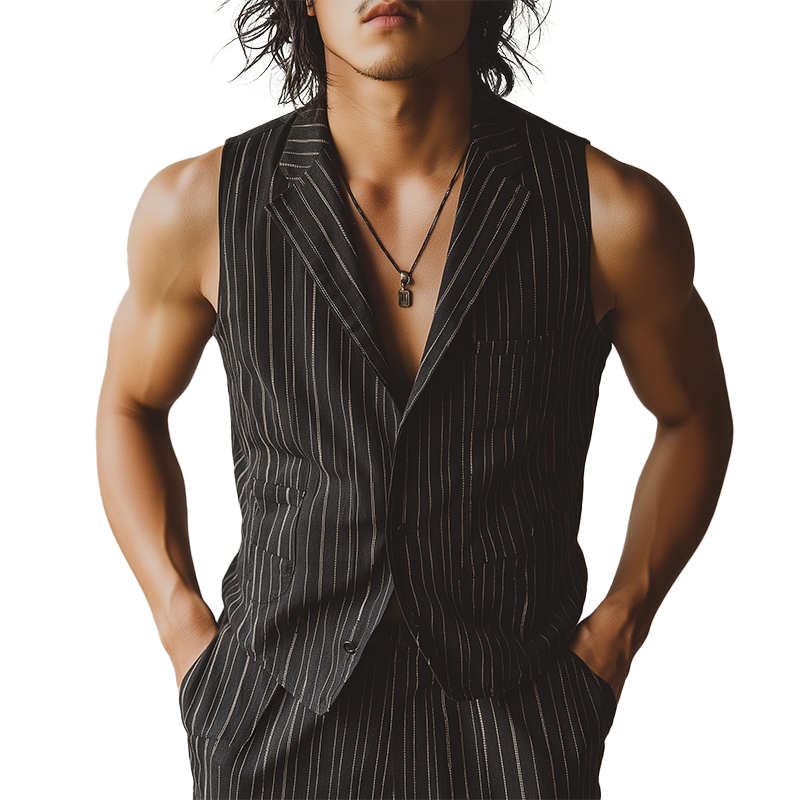 Men's Summer Fashion Classic Striped Cotton And Linen Sleeveless Shirt MTA1734F4P