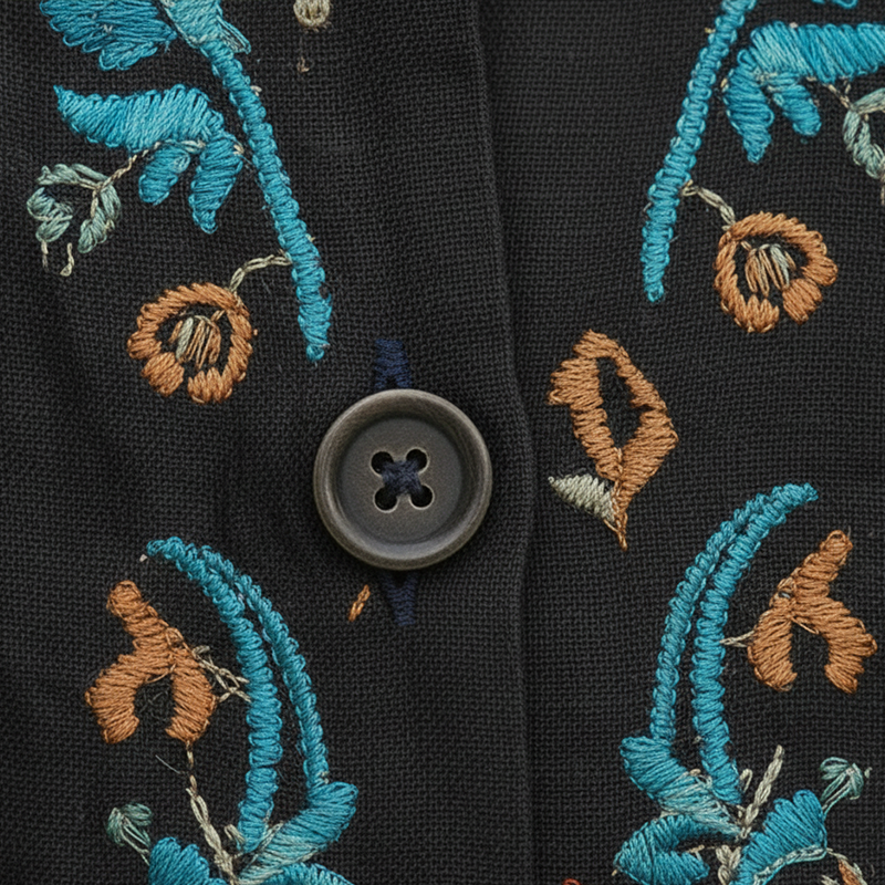 Men's Spring Fashion Embroidered Cotton And Linen Long-sleeved Shirt MTZ0740A8P