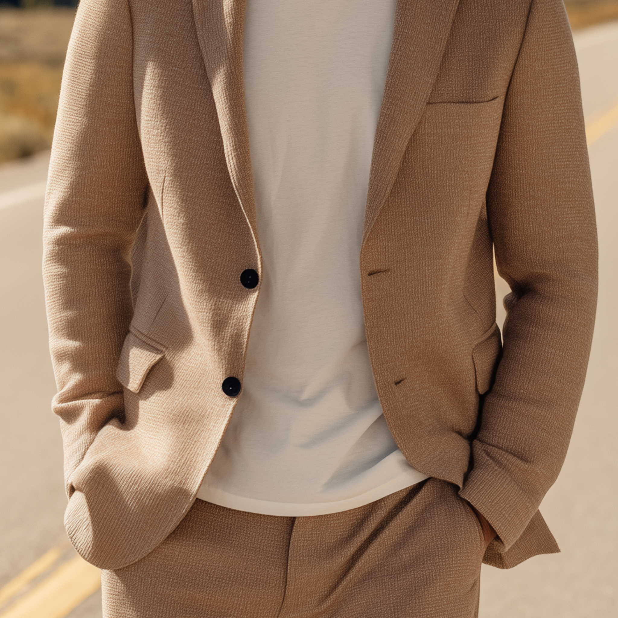 Men's Classic Casual Solid Color Single-breasted Slim Fit Knitted Blazer MTA0206H8K