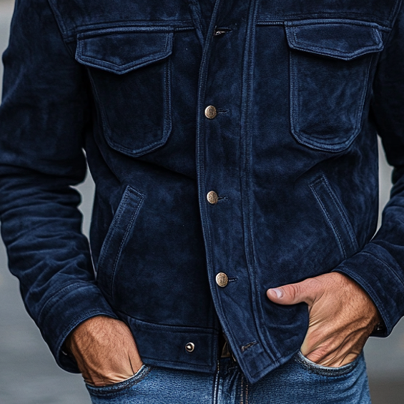 Men's Vintage Solid Faux Suede Multi-Pocket Jacket MTA2797J7X