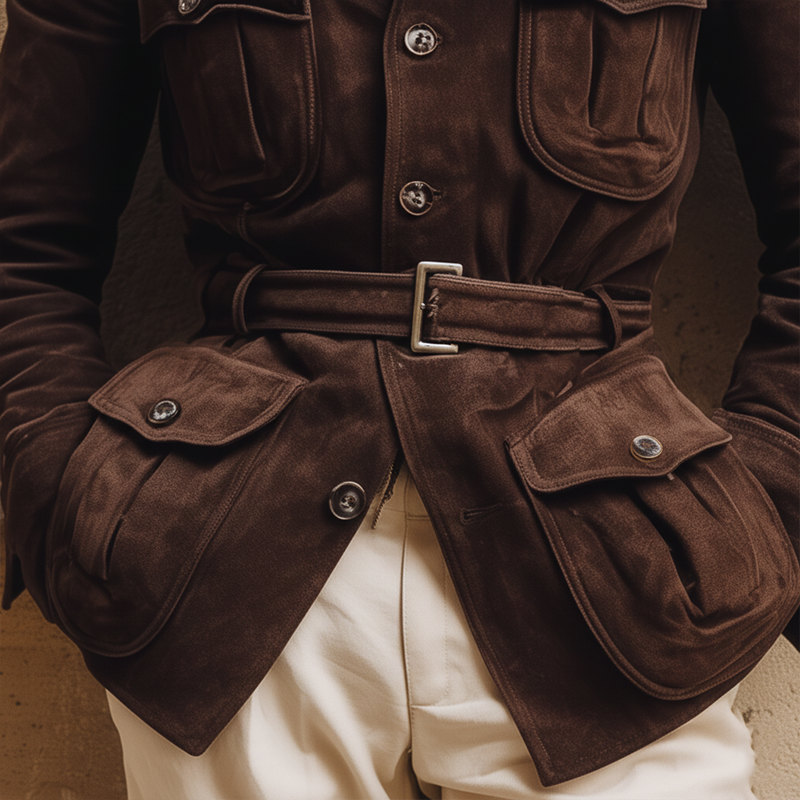 Men's Winter Fashion Multi-Pocket Faux Suede Work Jacket(Includes Belt) MTA1490J5P