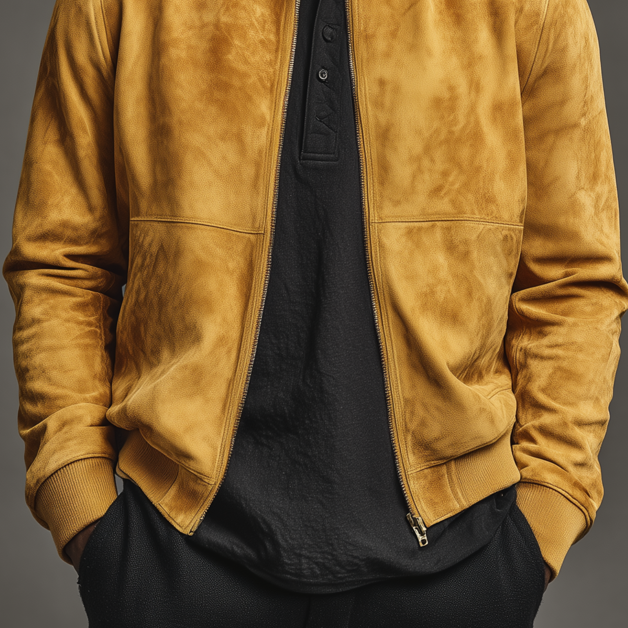 Men's Classic Casual Suede Stand Collar Loose Zipper Thin Jacket MTA0271H2K