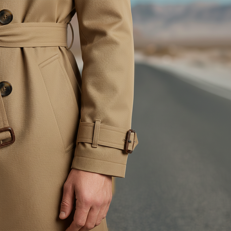 Men's Autumn Fashion Twill Cotton Double-Breasted Trench Coat (Including Belt) MTA1008J0P