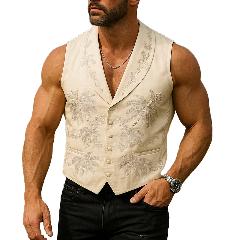 Men's Summer Fashion Embroidery Cotton Blend Sleeveless Vest MTA3030F1P