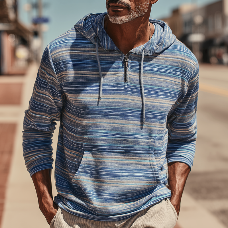 Men's Fashion Striped Print Cotton Blend Hooded Sweatshirt MTA1385H3P