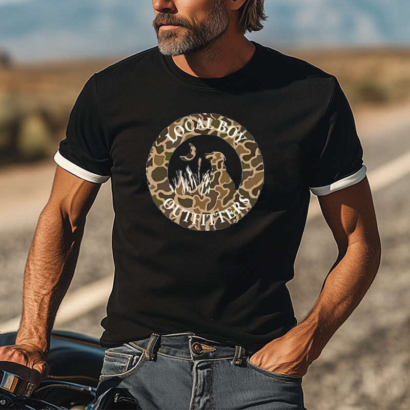Men's Casual American Retro Western Tough Style Cotton Blend Camouflage Print Slim Fit Short-sleeved T-shirt MTA0715F9K