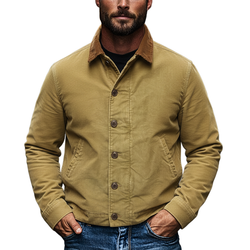 Men's Contrast Lapel Corduroy Panel Zip-up Jacket MTA3013I2X