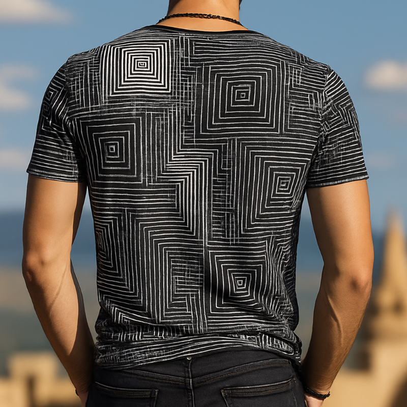 Men's Retro Casual Shabby Mosaic Printed Round Neck Short Sleeve T-Shirt MTA1830G4TO