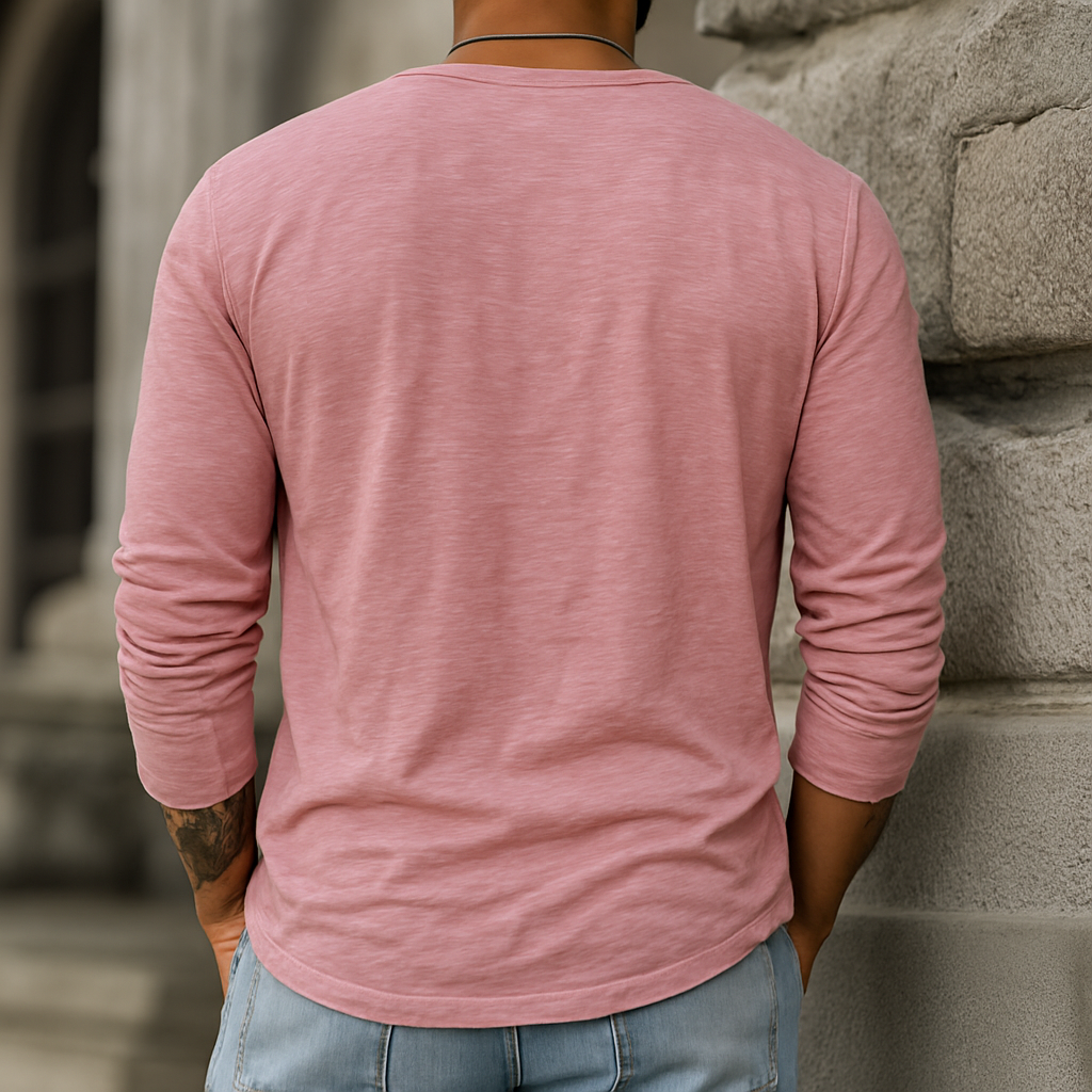 Men's Spring And Summer Casual Tough Style Henry Collar Bamboo Cotton Long Sleeve T-Shirt MTA1676G2K