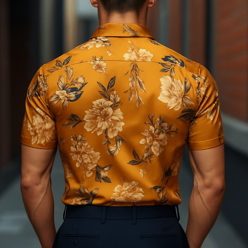Men's Retro Casual Printed Floral Lapel Short Sleeve Shirt MTA1484D6TO