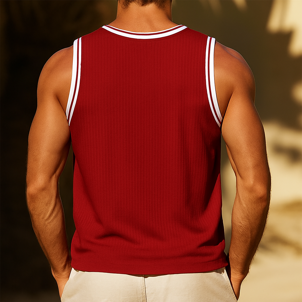Men's Retro Casual Solid Color Striped Crew Neck Tank Top MTA0202G6TO