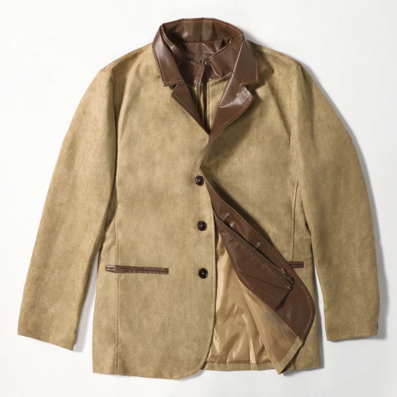 Men's Vintage Casual Faux Leather & Suede Double Collar Western Style Jacket MTA3036I7TO