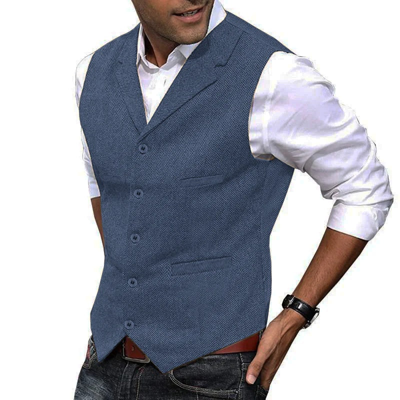 Vintage fiskebeinsjakke for menn, enkelspent slim fit dressvest 34062296M