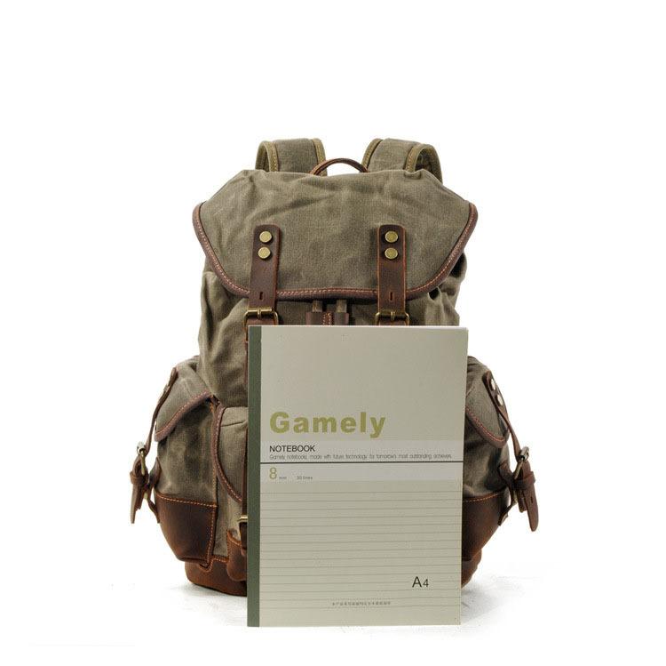 Herren Vintage Outdoor Canvas Nähte Leder Multi-Pocket Rucksack 19083234Y