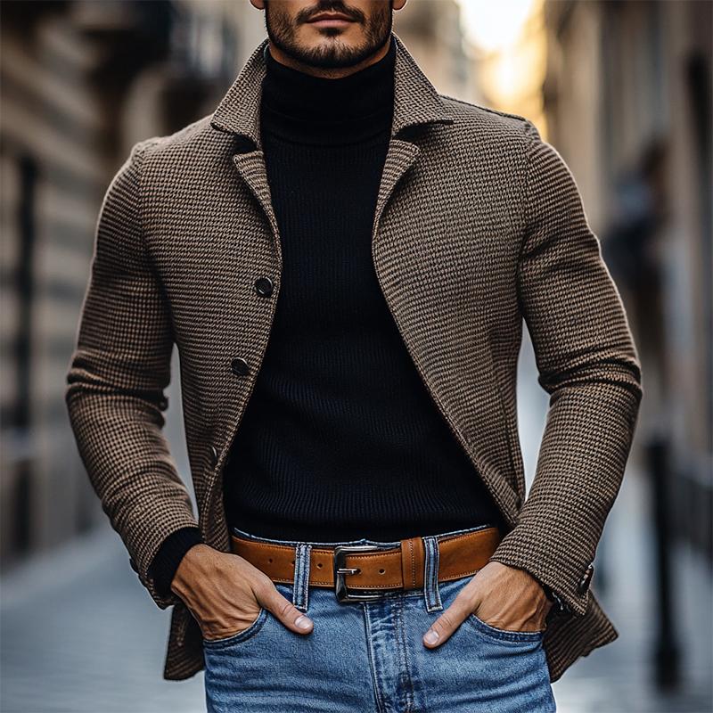 Herren-Blazer im Vintage-Stil mit Hahnentrittmuster und Revers, einreihig, Slim Fit, 76167581M