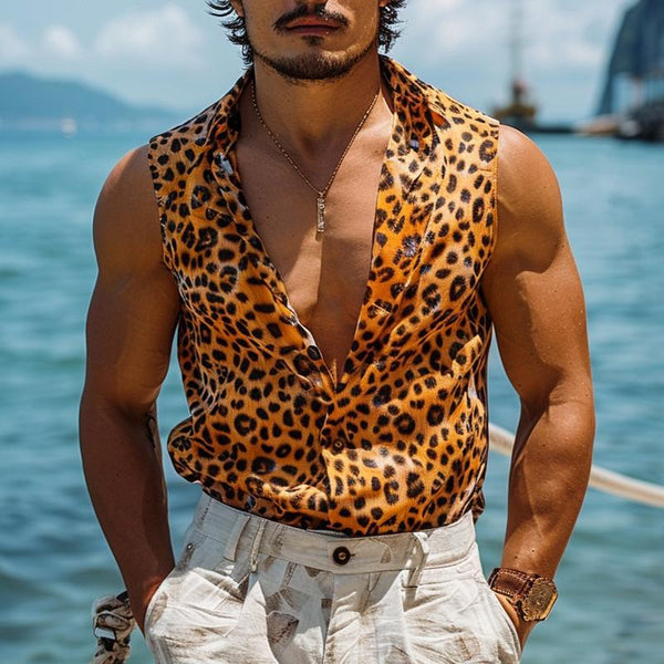 Men's Retro Sexy Leopard Print Sleeveless Shirt Tank Top 97396670TO