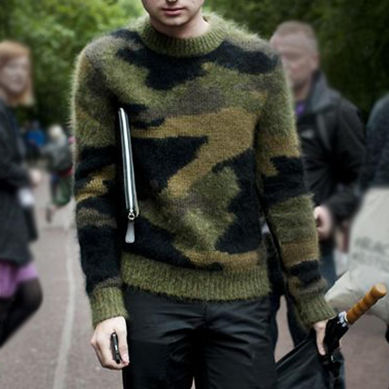 【24-Stunden-Versand】Herren-Vintage-Camouflage-Jacquard-Pullover mit Rundhalsausschnitt 79045048Y