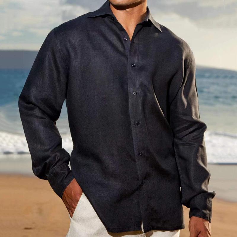 Men's Solid Color Lapel Long Sleeve Shirt 23998060X