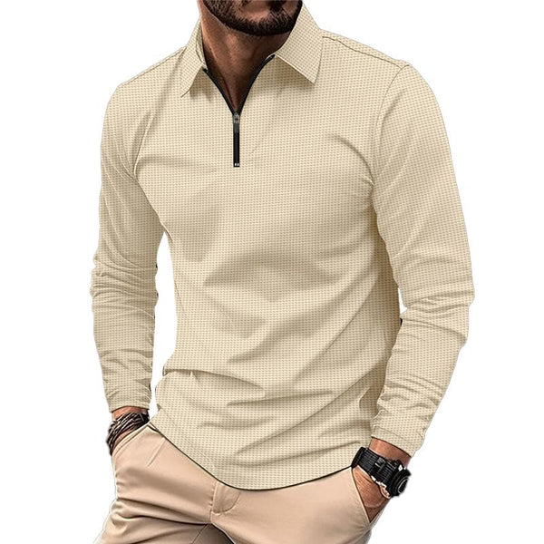 Men's Casual Waffle Zipper Long Sleeve Polo Shirt 55643209Y