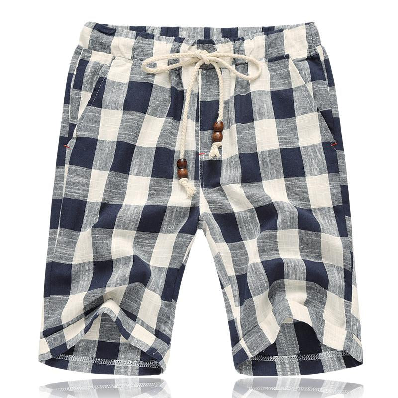 Menn Uformelt bomull Lin Stripe Elastisk midje rette shorts 54118289M