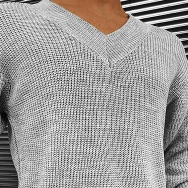 Men's Vintage Solid Color V Neck Long Sleeve Knitted Sweater 53688615X