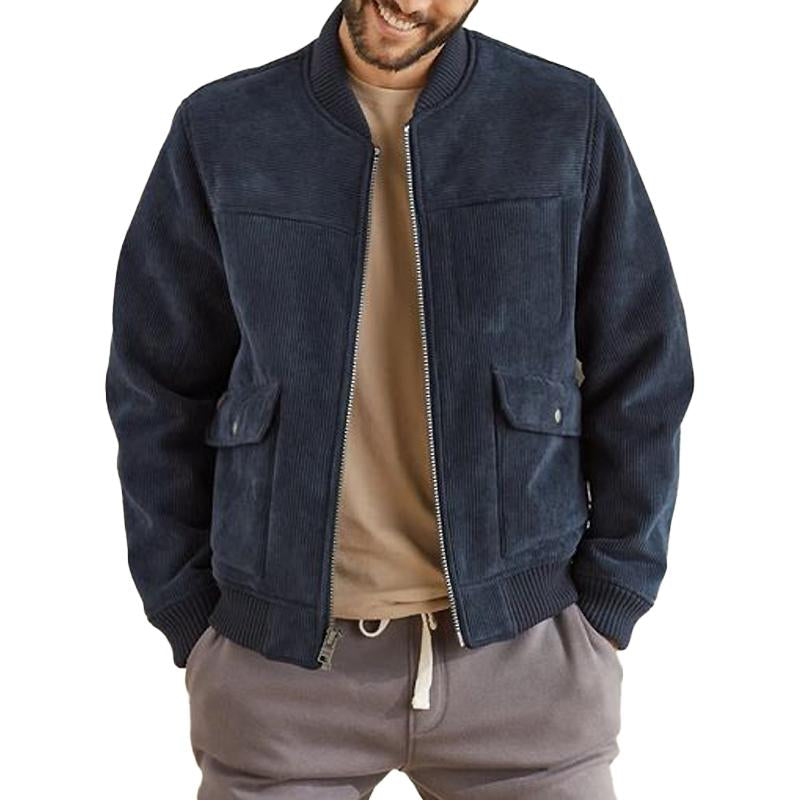 Men's Vintage Solid Corduroy Big Pocket Bomber Jacket 32288694Y